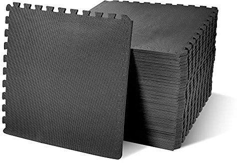 BalanceFrom Puzzle Exercise Mat with EVA Foam Interlocking Tiles, Black, 1/2” Thick, 144 Square Feet