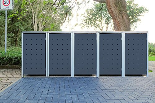 Srm-Design 5 Mülltonnenboxen Modell No.1 Anthrazitgrau für 120 Liter Mülltonnen/witterungsbeständig durch Pulverbeschichtung/mit Klappdeckel und Fronttür