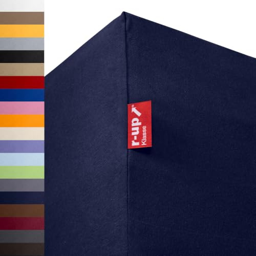 r-up Klasse Spannbettlaken 90x200-100x220 dunkelblau 100% Baumwolle | 200g/m² Tuchgewicht, bis 35cm Höhe, viele Farben, OEKO-TEX, stressfrei auch bei hohen Matratzen