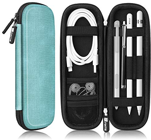 FINTIE Hülle für Apple Pencil Pro/ (USB-C) & Apple Pencil 2/1 - Kunstleder Stifthalter Samsung, Surface Pro Stylus Pen Tasche Schutzhülle mit Ablagefach für USB Kabel, Türkis