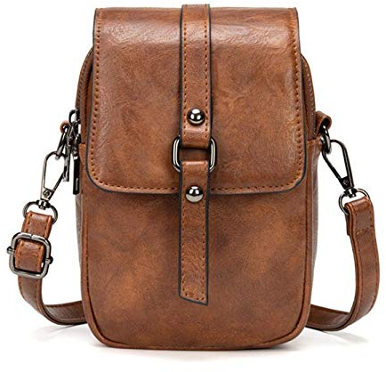 Sawekin Damen Handy Schultertasche Brieftasche Kleine Mini Umhängetasche Handytasche Handy Geldbeutel Geldbörse Messenger Tasche Mädchen (V-Braun)