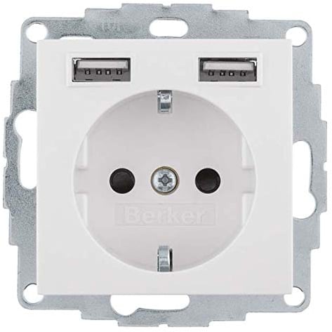 Berker Steckdose SCHUKO/USB, S.1, weiß glänzend 48038982
