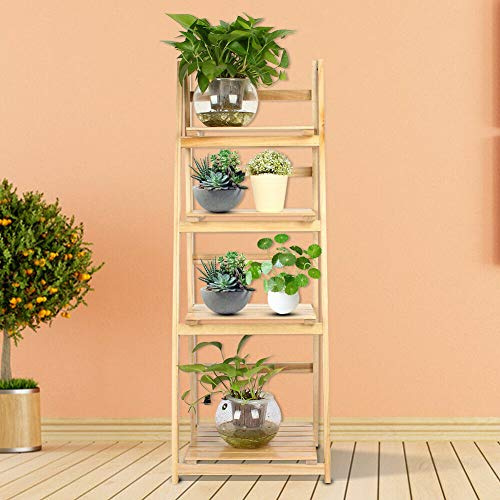 HoitoDeals 4-Tier Folding Ladder Book Shelf Stand For Plant Flower Display Rack