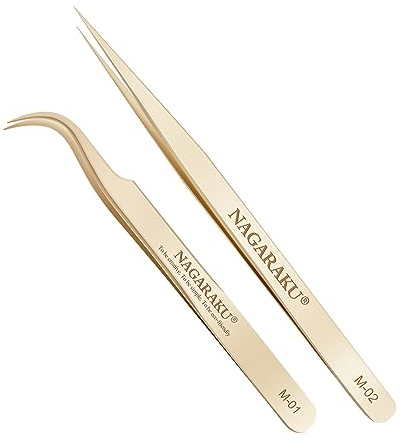 NAGARAKU 1 Paire Pinces à Épiler Précision Professionnelle Antidérapante Séparation Pinces Droite & Mega Volume Fan Lash Tweezer Pour Prendre des Cils Individuel ou des Volumineuses (M-01 & M-02)