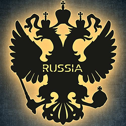 Russische Adler Wappen personalisiert mit Wunschtext Russland Россия Lasergravur LED Schlummerlicht für Schlafzimmer Wohnzimmer Geschenk