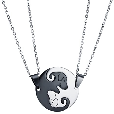Halskette mit Hunde-/Welpen-Anhänger, passendes Tier, Yin-Yang-Puzzle-Halskette für Damen und Herren, Langstrecken-Liebespaar, Freundschaftskette, Schmuck, 2-teiliges Set, Edelstahl, Strass