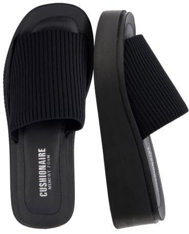 CUSHIONAIRE Pim Wedge Chunky Platform Womens Sandals with Firm Knit Upper & Memory Foam Summer Sandals for Women 2026, BLACK 8.5