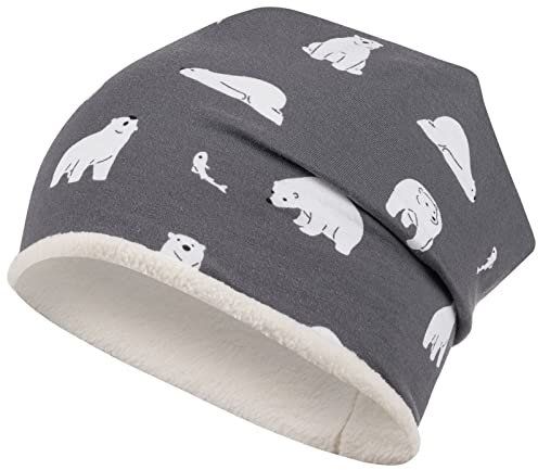 Maja Wintermütze Mädchen Junge Beanie gefüttert Kindermütze Bären, Größe: 50-52, Farbe: Grau