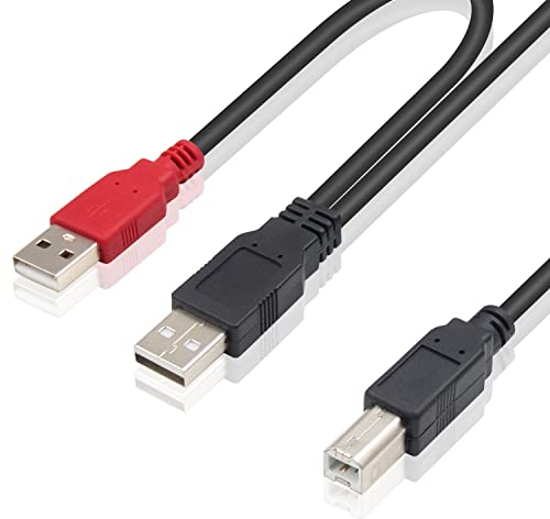 Duttek Cable USB 2.0 a USB B, Dual USB 2.0 Macho a USB B Macho Y Splitter Cable Soporta Carga de Energía y Transferencia de Datos para Impresora, Escáner, Cable de Disco Duro Externo, 80/20cm