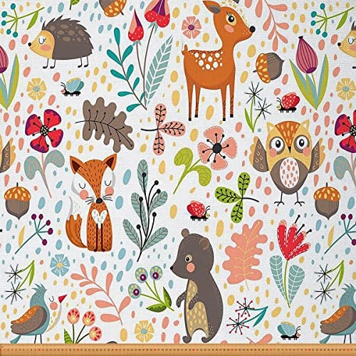 Karikatur Tieren Stoff Fuchs Hirsch Möbelstoff Eule Igel Bär Dekorationsstoff Blätter Tannenzapfen Drinnen Draußen Stoff Biene Tierwelt DIY Kunst Wasserdichter Stoff Mehrfarbig 92 x 150 (HxB)