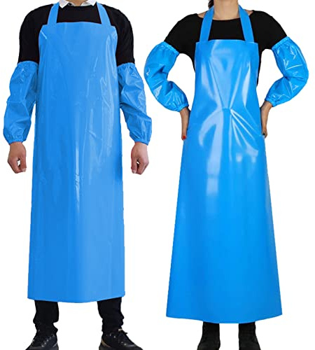 ELEBOX Waterproof Oil Proof Bib Apron Utility Apron Chemical Resistant Apron with Sleeve Work Apron Ultra Lightweight