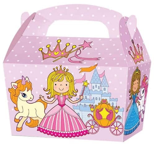 THEMED SNACK BOXES - PACK OF 10 - Children/Kids Party Boxes Carry Food Meal Fun Picnic Birthday Wedding Favour / Baby Shower Party Box Loot Bag (Princess)