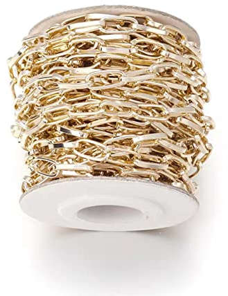Jaydis 4,5 m Aluminium-Büroklammer-Ketten 10 x 4,5 x 1,3 mm ungeschweißt oval Gliederkette Halskette vergoldet mit Spule für Bastelarbeiten Armbänder Schmuckherstellung