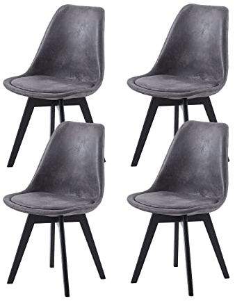 EGGREE 4er Set Esszimmerstühle Skandinavisch Design SGS Geprüfter, Polsterstuhl aus Wildleder Rückenlehne, Küchenstuhl Essstühle mit Schwarz Massivholz Buche Bein, Dunkelgrau