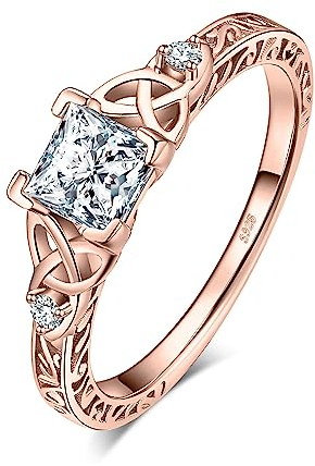 JewelryPalace Celtique Noeud Bague de Fiançailles Femme Alliance, Vintage Princesse 1.2ct Zircon Cubique en Bagues Argent 925 Mariage Promise Engagement Cadeau, Plaque Or Rose Bijoux femme