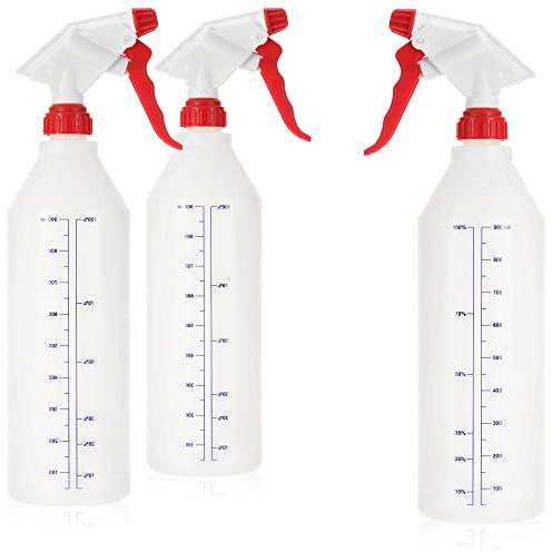 com-four® 3xPulverizador resistente a productos químicos para ácidos, álcalis y aceites minerales con boquilla ajustable (Blanco rojo)