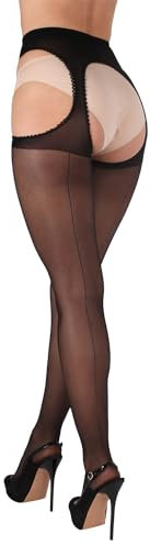 BANANALU Ouvert Strumpfhose mit Naht 20 Den mit offenem Schritt Cutout Love Chic 20 Nero XL