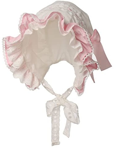 BPURB Mittelalter Damen Magd Mop Hut Kolonial Pilgrim Prarie weiße Haube Viktorianisch Kostüm Kopfbedeckung Baumwolle (Weiß-Rosa)