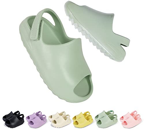bolukets Chaussons Fille Garçon Pantoufles Piscine et Plage Enfants Été Pantoufles de Bain Plates Antidérapante Respirant Tongs Claquette doux à séchage rapide Bébé Maison Sandales,Vert.19/20EU