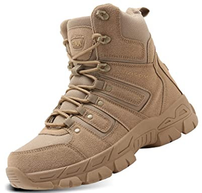 5.AA B811 Stivaletti da Uomo Stivaletti Antiscivolo Traspiranti Stivaletti con Lacci Alti con Cerniera Moda Stivali Trekking all'aperto Giallo deserto 41 EU