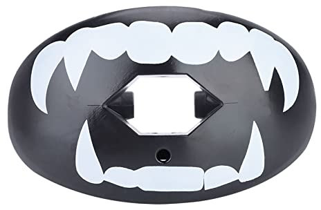 Fußball-Mundschutz, Battle-Mundschutz, Fußball, Lebensmittelqualität TPR, Lebensmittelqualität TPR, Zahnschutz, Zahnschutz für Boxen, Fußball, Rugby, Sport (#2) (schwarze und weiße Zähne)