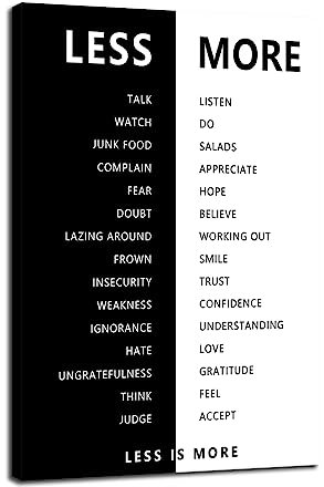 Less is More Inspirierender Druck Wandkunst für Büro Weniger und mehr motivierendes Bild, inspirierendes Poster, Gemälde, modernes Kunstwerk für Zuhause, Büro, Dekorrahmen [30.5 cm Bx45.7 cm H]