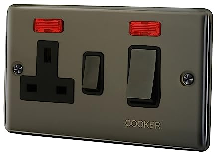 Albert Austin Cooker Panel Neon LED Power Indicator Standard 3 Pin UK Plug Socket Cooker Neon Panel Design Strong Material Smooth Slim Finish High Power 45A Usage PGM 33841 45A Black Nickel