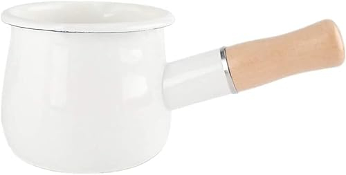 Olla de leche for el hogar, cacerola de leche esmaltada, mini lechera de mantequilla, 550 ml, calentador de café, utensilios de cocina for calentar leche (blanco)