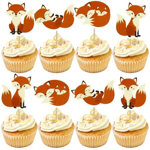 24 Stück Fuchs Muffin Deko,Füchse Tortendeko Geburtstag,Fuchs Cake Toppers,Fuchs Kuchen Topper Set,für Baby Shower Geburtstag Thema Party Kuchendeko