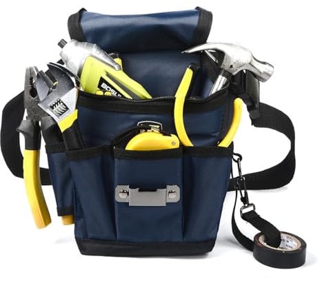 Tool Belt Pouch, Canvas Pocket Tool Pouch Belt, Heavy Duty Professional Tool Pouch Storage Bag, Spanner Plier Wrench Canvas Organizer for Electrician, Plumber, Carpenter, Mechanic (C)