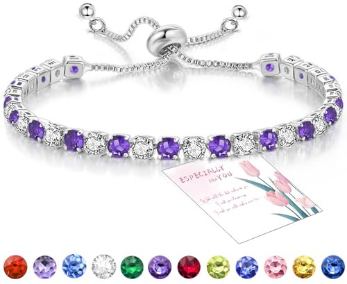 Suyi Tennis-Armband Geburtsstein Cubic Zirkonia Armband Silber Silber Armband Geburtstag Schmuck Juni Geburtsstein Armband