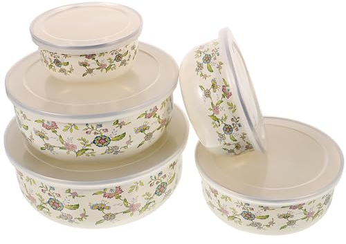 LIFKOME 5Stücke Teiliges Emaille Schüssel mit Deckel Frischhaltende Salatschüsseln Vielseitig Einsetzbare Servierschalen und Aufbewahrungsschalen für Küche und Kühlschrank