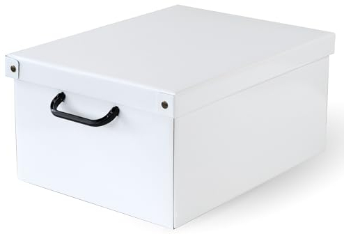 Lavatelli Caja organizadora de almacenamiento ropa, para almacenaje decorativa en carton, 32x42x21 cm, para armario, baul, zapatos, calcetines, juguetes, regalo, con tapa, BLANCO