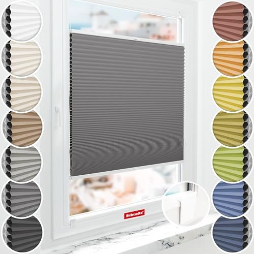 Schuette® Wabenplissee ohne Bohren zum Kleben ● Blackout x Honey ● Twilight Tango (Grau) ● 110x120cm (Breite x Höhe) ● Suprafix Klebehalter & Schraubhalter 2in1 ● Bequeme Montage