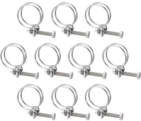 sourcing map 10Pcs Double Wire Hose Clamp, 40-45mm Adjustable Stainless Steel Wire Hose Clips with M8 Bolt for Dust Collection Hose, Pump Hose Pipe