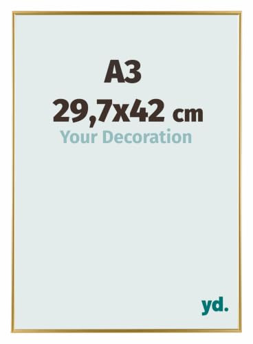 Your Decoration - Cadre photo A3 29.7x42 cm - Or- Cadre Photo en Plastique Avec Verre acrylique - Anti-Reflet - Cadre A3 29.7x42 - Evry