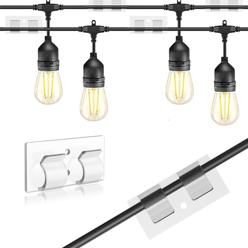 Lot de 30 supports de câbles d'extérieur - Organisateur de câbles autocollants - Serre-câbles - Gestion des câbles - Décoration - Crochets pour fixation de câbles - Guirlande lumineuse - Transparent