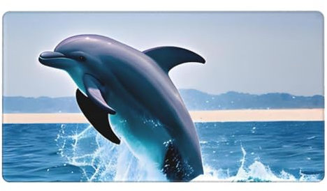 Jumping Up Dolphins Mauspad, genähte Kanten und rutschfeste Unterseite, wasserfeste Schreibtischunterlage für Tastatur, Laptop, 74,9 x 40,1 cm