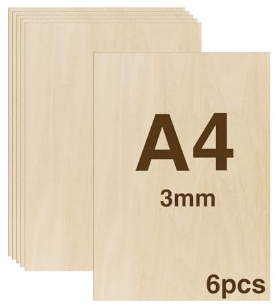 WISYOK 6PCs Tablero Contrachapado A4, Madera Contrachapada 3mm, Tablero Madera Para Carpintería de Bricolaje, Procesamiento Láser, Fabricación de Modelos, Regalos, Decoraciones - 300x210*3mm