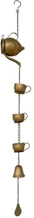 HEYDGBBZ Rainwater Chain，Drainage chain Decoration Rain Chains Teapot with Teacups, Villa Eaves Drainage Wind Chime for Gutters, Retro Watering Can Rainwater Diverter for Downspout