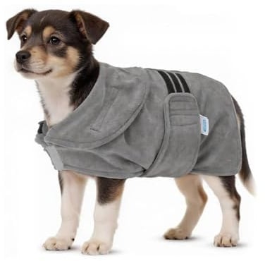 Nobleza Hundebademantel Mikrofaser mit Klettverschluss,Super saugfähig und schnell trocknend,Bademantel für alle Katzen und Hunde,Fünf Größen,Hundehandtuch Weich (S Grau)