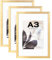 Scholar Tree Gold Wooden Picture Frame A3 with Mat,Set of 3, Mount for A4 Picture or Certificate,Wall Mountable