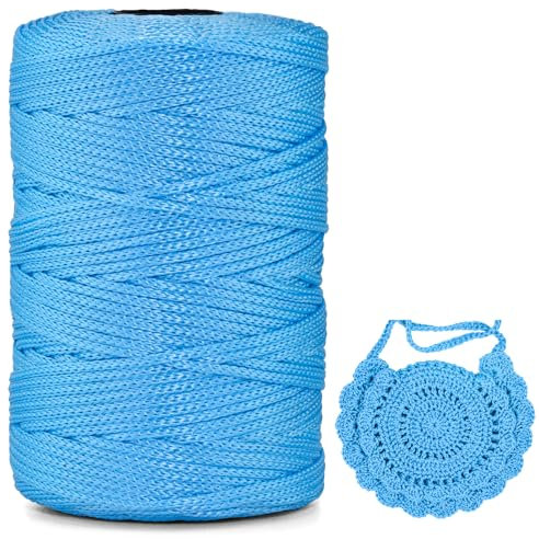 Polyester Makramee Garn 3mm X 225m,Makramee Band,Makramee Kordel 100% Polypropylene Yarn Makramee Schnur Kordel Garn Zum HäKeln FüR Makramee Blumenampel Deko KnüPfen Taschen DIY (Hellblau, 1 Pcs)