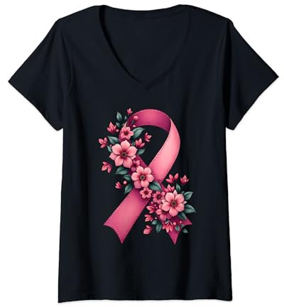 Femme Octobre Rose 2024 ruban sensibilisation cancer du sein tee T-Shirt avec Col en V