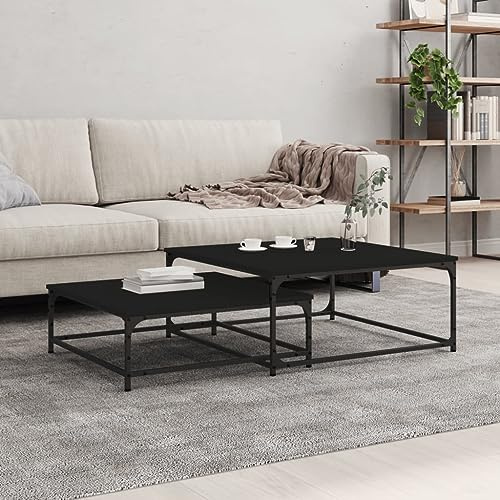 prissent Couchtisch 80x80x35cm Schwarz Holzwerkstoff,Eisen Laptop Tisch Coffee Table Sofatisch Side Table Wohnzimmertisch Gartentisch Blumenständer Plant Stand Tafel Nachtkästchen