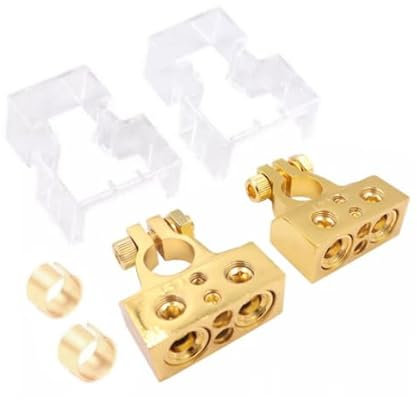 Joyan 2 PCS Heavy-Duty Car Battery Terminals Connectors Kit, 0/2/4/8/10 AWG Gauge, Waterproof Positive & Negative Set with Clear Cover, Ideal for Car Marine RV Boat Audio