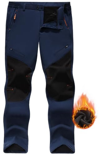 Voqeen Pantaloni Trekking Uomo Invernali l'escursionismo e Lo Pantaloni da Sci Uomo Invernali Impermeabili Foderati in Pile con 5 Tasche con Cerniera per Il Campeggio, Lo Sci e l'escursionismo