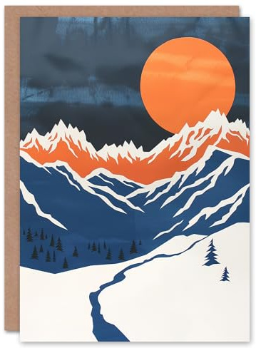 Artery8 Greeting Card Rocky Mountains Winter Landscape Modern Abstract Blank For Him Or Her Art Birthday Card