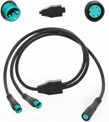 Y-Split Extension Cable 1T2 Wire 5pin with WaterProof Connector for Ebike Light, Gear Sensor and Brake in Ebike Conversion Kit （2PCS，24“ in Length, 1 Female to 2 Male）