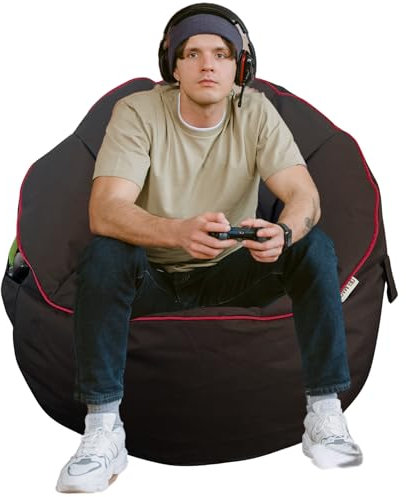 Delmach Gaming Bean Bag Chair - for Adults and Teens - (Black/Red (Cover ONLY), 3 ft (Black/Red (Cover ONLY - Beans Sold Separately), 3 ft (Cover Only))